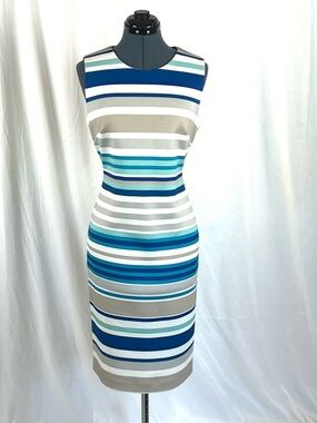 Calvin Klein blue/white stripe sheath, lined dress 10 264